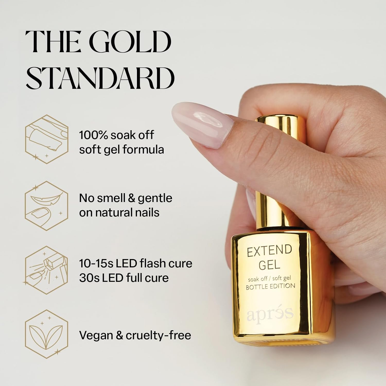 Apres Nail Extend Gel Gold Bottle | 15mL | Premium Quality | Soft Gel, Gel-X Tips Adhesive, Easy Application, Easy Removal, Soak Off, Applicator Included